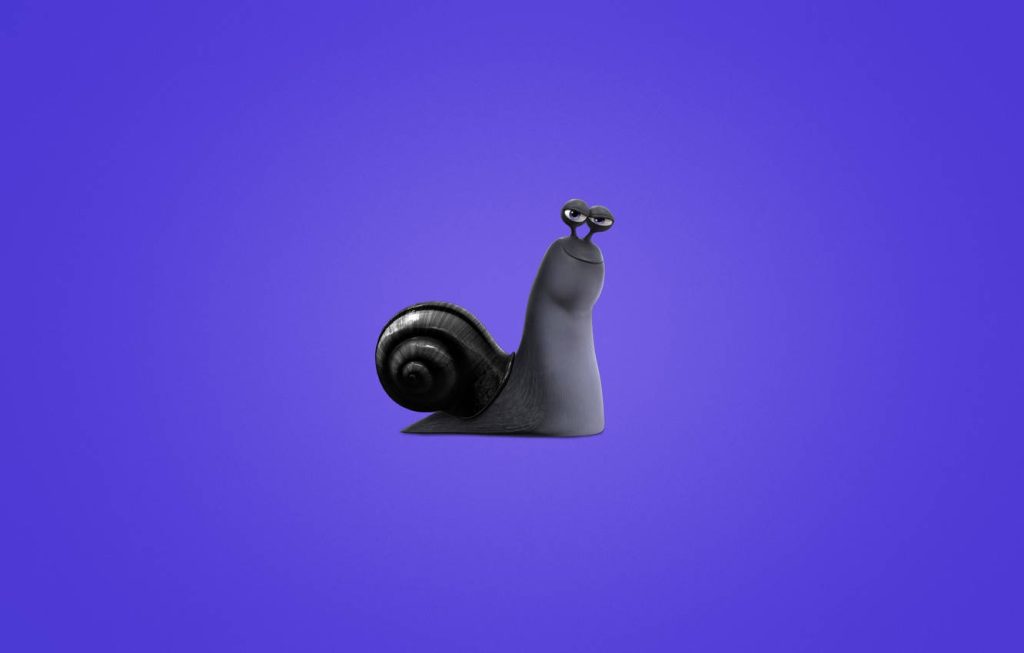 Minimalist 3D CGI wallpaper of Whiplash racing snail from Turbo on vibrant purple background