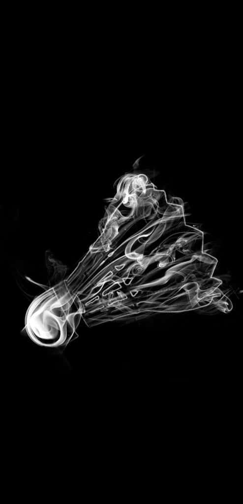 Abstract Fusion: Dynamic White Smoke Transforms into Badminton Shuttlecock on Black Canvas Wallpaper