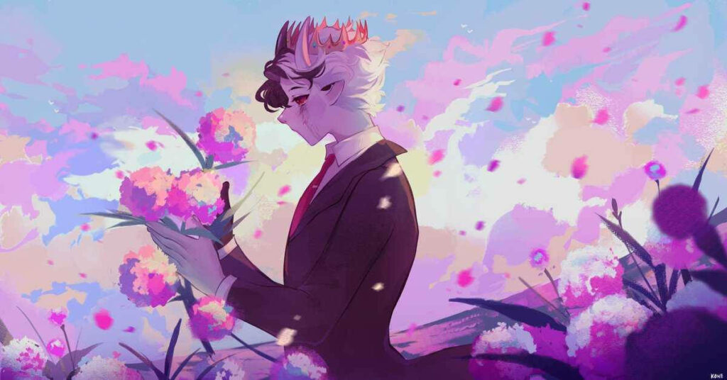 Serenity Amidst Nature: Ranboo Embracing the Enchanting Dandelion Field with a Kaleidoscope Sky Wallpaper