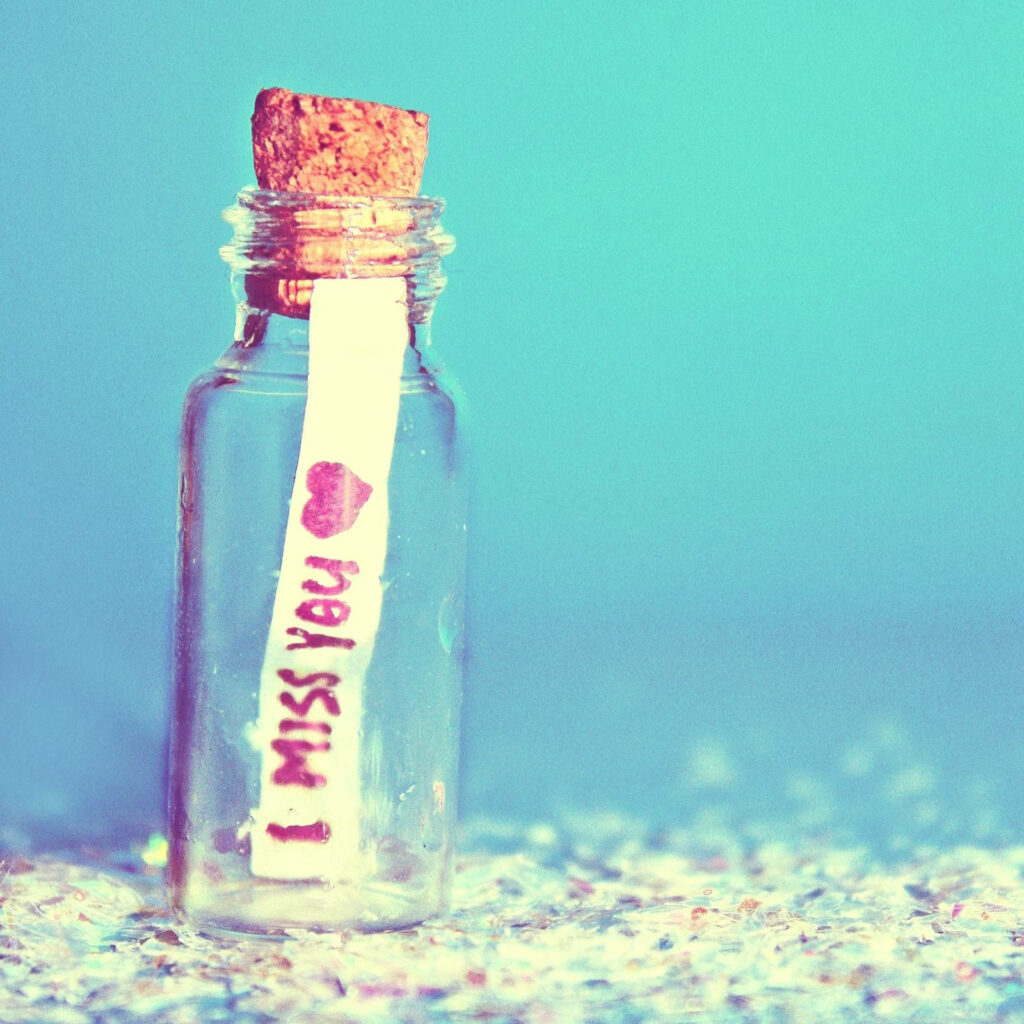 Bottled Memories: A Sentimental Reminder of Longing Amidst Shimmering Silver and Serene Blue Wallpaper