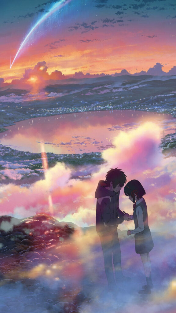 A Celestial Connection: Taki's Message in the Clouds - Kimi No Na Wa Phone Background Wallpaper