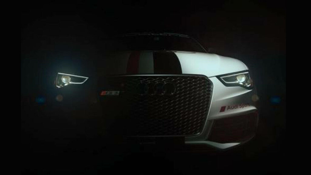 Front view of white Audi RS6 with LED headlights and aggressive grille on dark background wallpaper