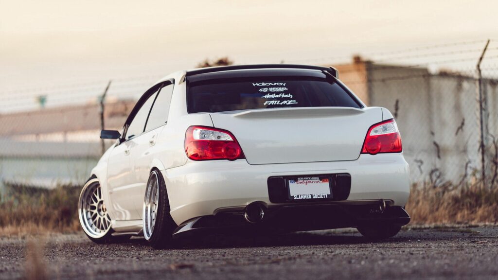 Sporty White Subaru Impreza WRX STI - Stunning Rear View Wallpaper