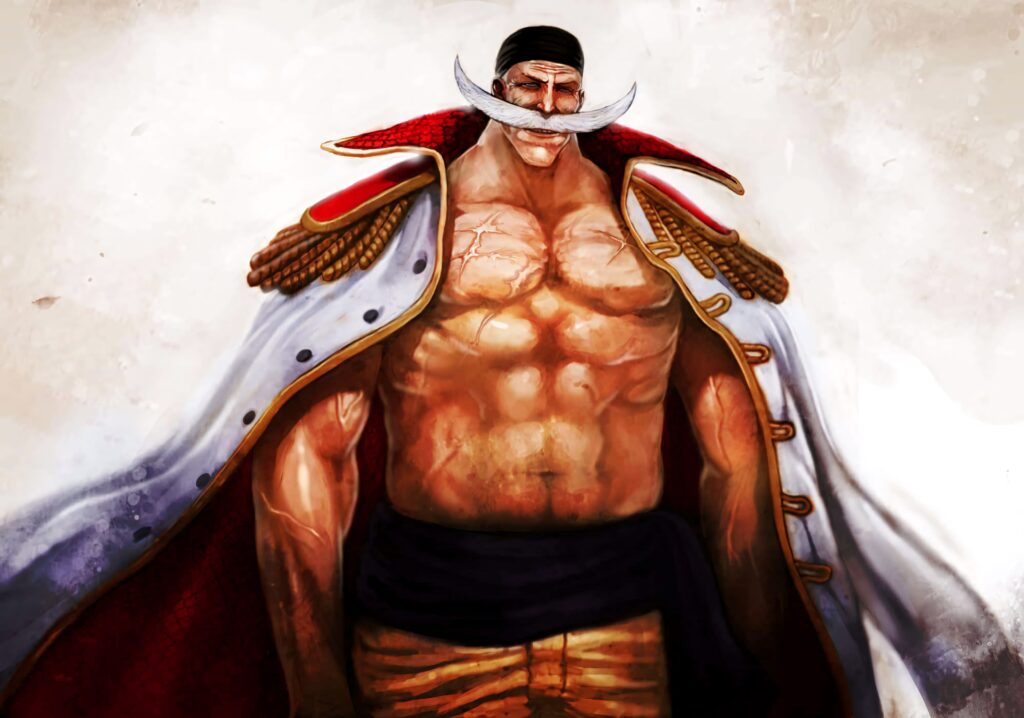 Whitebeard from One Piece with white mustache muscular build and captain coat wallpaper background