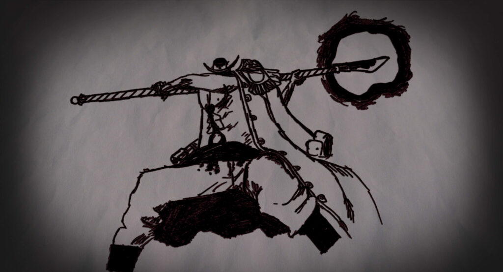 Dynamic sketch of Whitebeard Edward Newgate in battle with bold black ink lines wallpaper