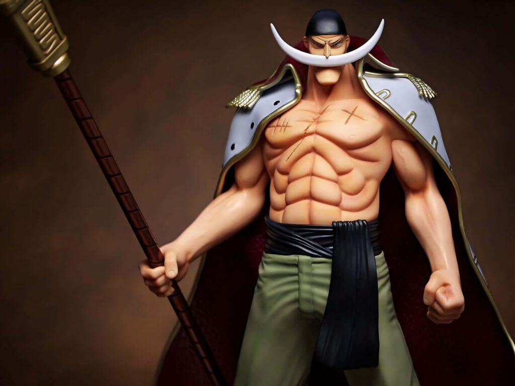 Whitebeard from One Piece wallpaper with powerful pose detailed muscles crescent mustache and cloak