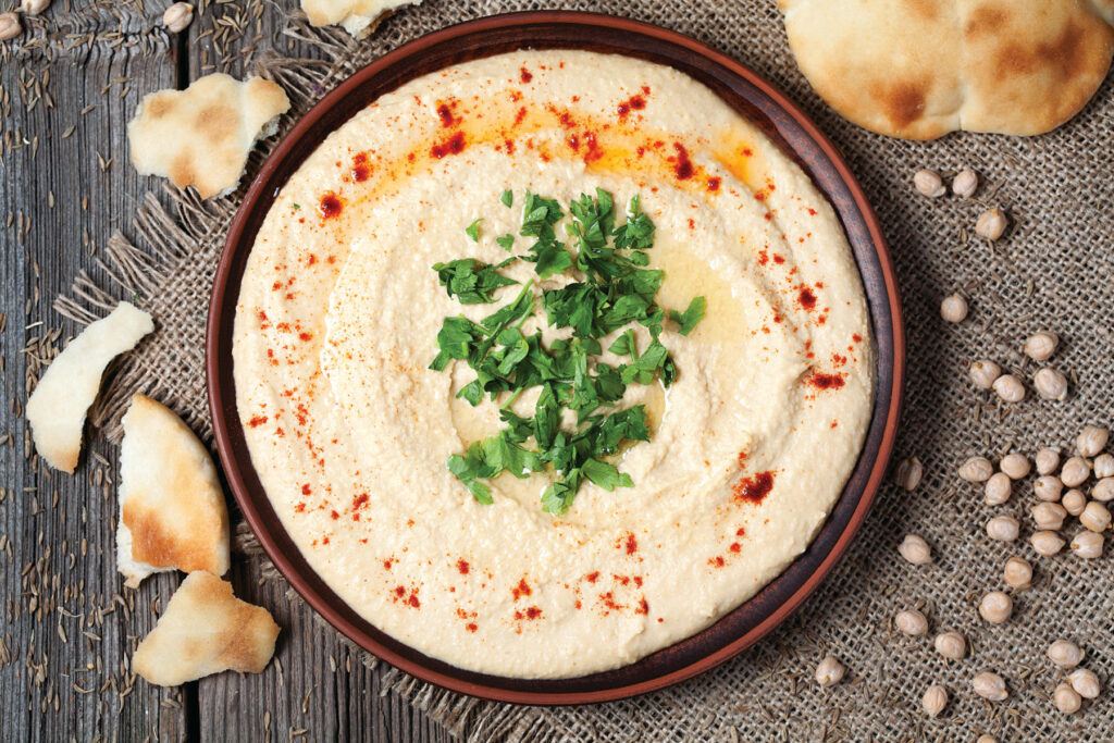 Rustic Hummus Bowl with Pita & Chickpeas - Wallpaper Background