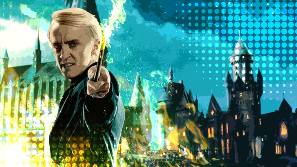 Enchanting Draco Malfoy: Immersed in Hogwarts Magic Wallpaper