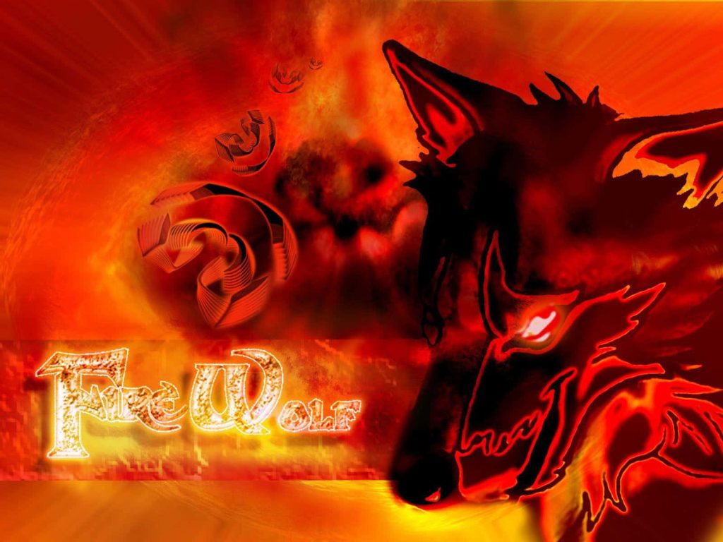 Dark wolf silhouette with fiery red orange abstract background bold fire wolf wallpaper background