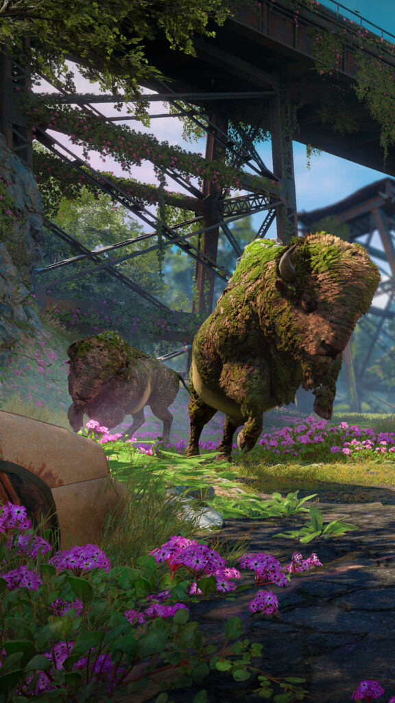 Overgrown Beastly Allies: A Stunning Far Cry New Dawn Background Showcasing Nature's Takeover Wallpaper