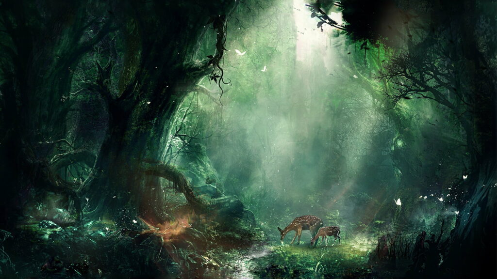 Enchanted Wilderness: A Vibrant 4K Jungle Wallpaper Embellished with Creative Graphics