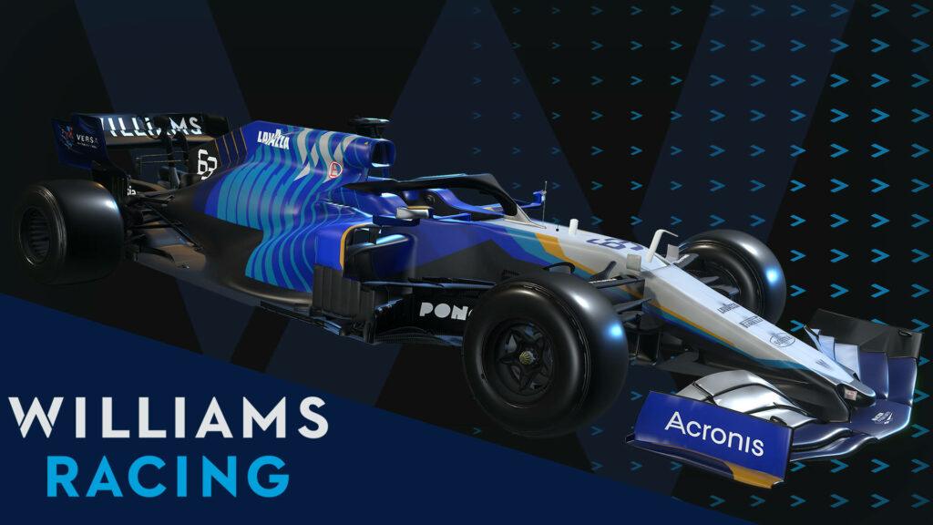 Williams Racing blue Formula 1 car with sleek design on dynamic racing wallpaper background