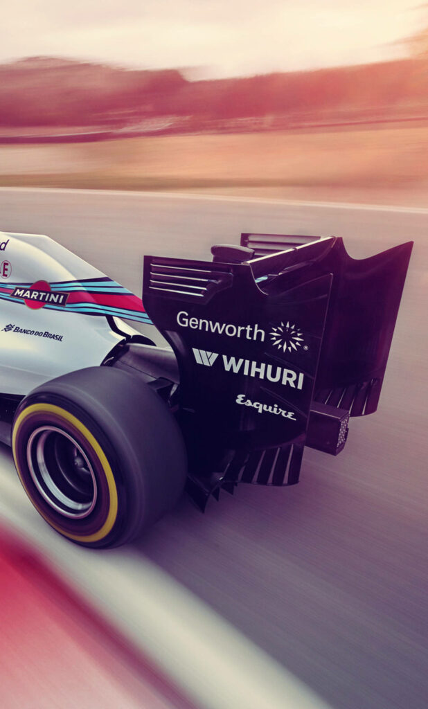 Williams sports car rear view racing fast aerodynamic design sponsor logos wallpaper