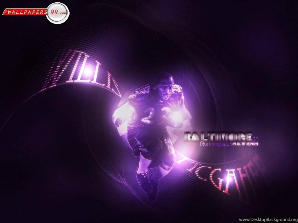 Willis McGahee Baltimore Ravens wallpaper purple tones dynamic lighting bold stylized text energy