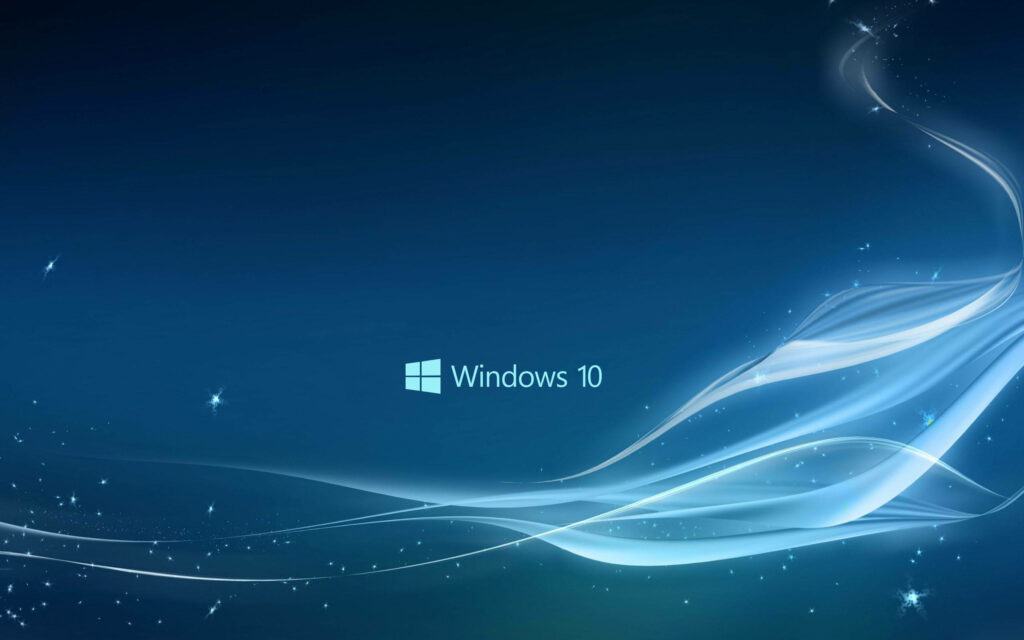 Windows 10 wallpaper with official logo and blue gradient light trails for modern tech look
