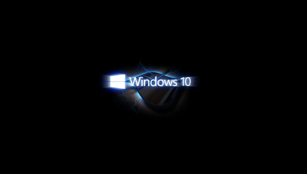Windows 10 wallpaper with glowing blue electric energy flares on black background for desktop