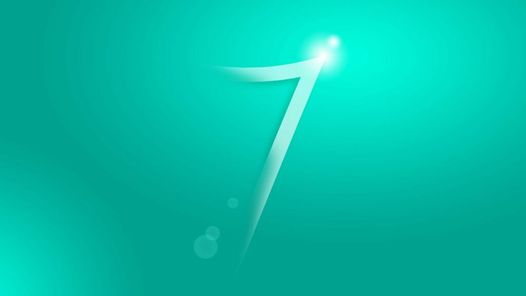 Windows 7 inspired wallpaper with glowing minimalist number 7 on vibrant teal gradient background