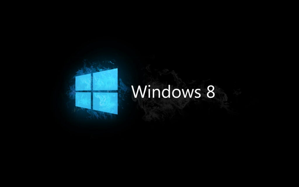 Microsoft Windows 8 logo glowing blue on dark smoky background modern high-tech wallpaper