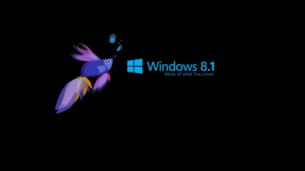 Windows 8.1 wallpaper vibrant geometric Betta fish on black background with logo and tagline