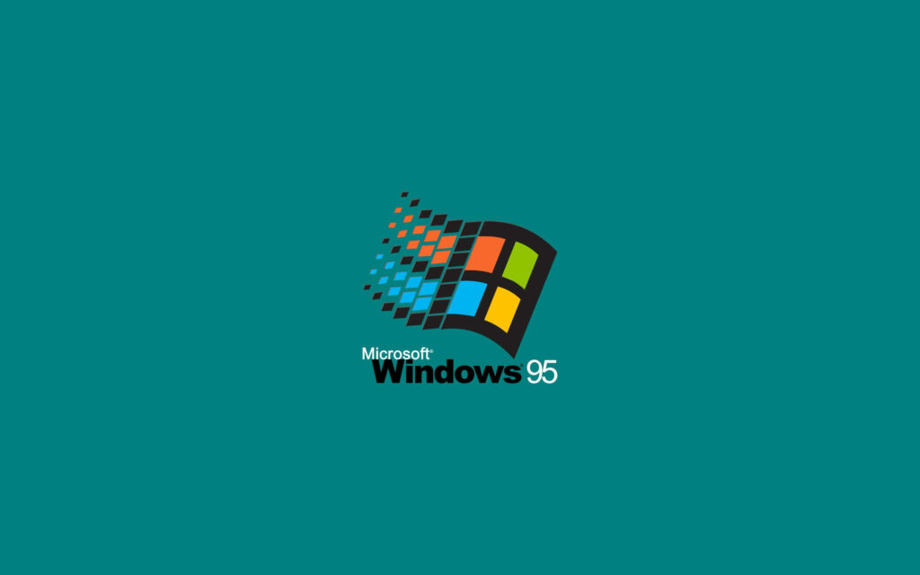 Windows 95: Iconic Elm-Colored Desktop Background with Symbolic Dispersing Windows and 'Microsoft Windows 95' Text Wallpaper