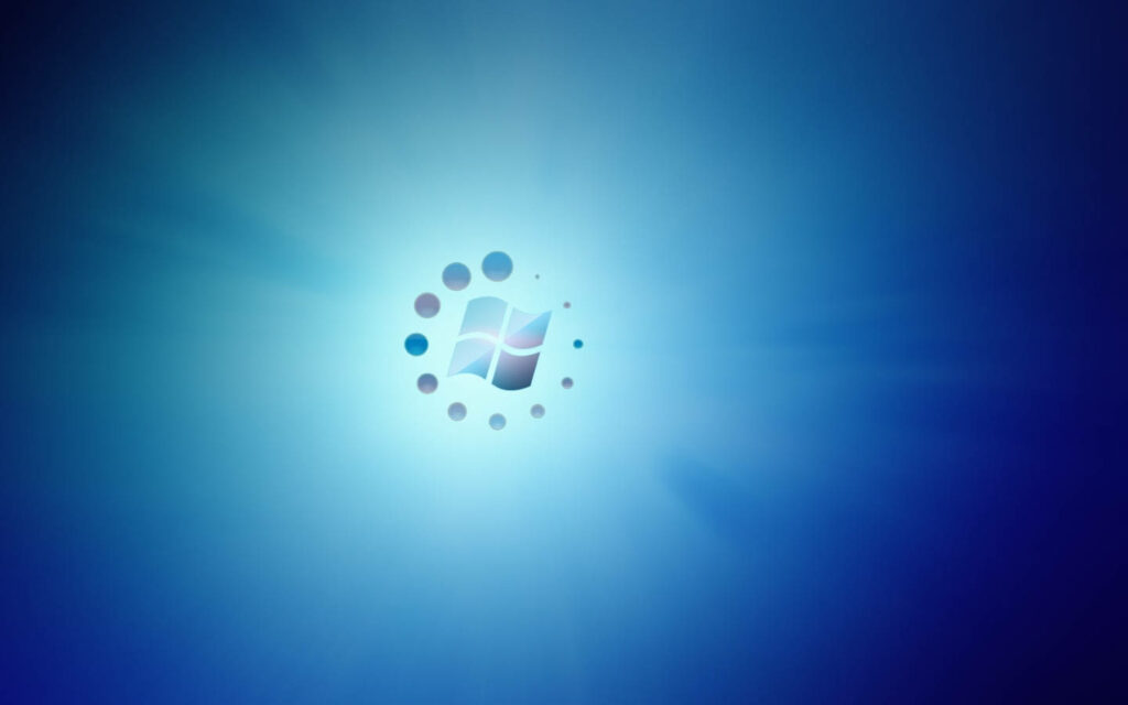 Windows-Inspired Minimalist Blue Wallpaper with Centered Logo and Circular Accents