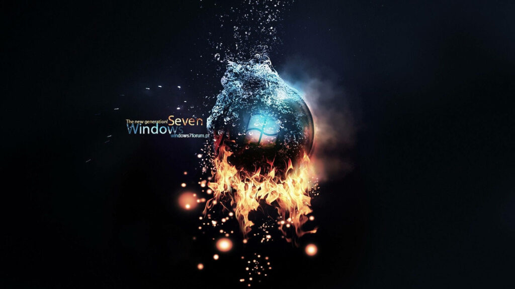 Fiery Windows Ultimate Logo Taking Over Water Planet - Dynamic Black Desktop Wallpaper