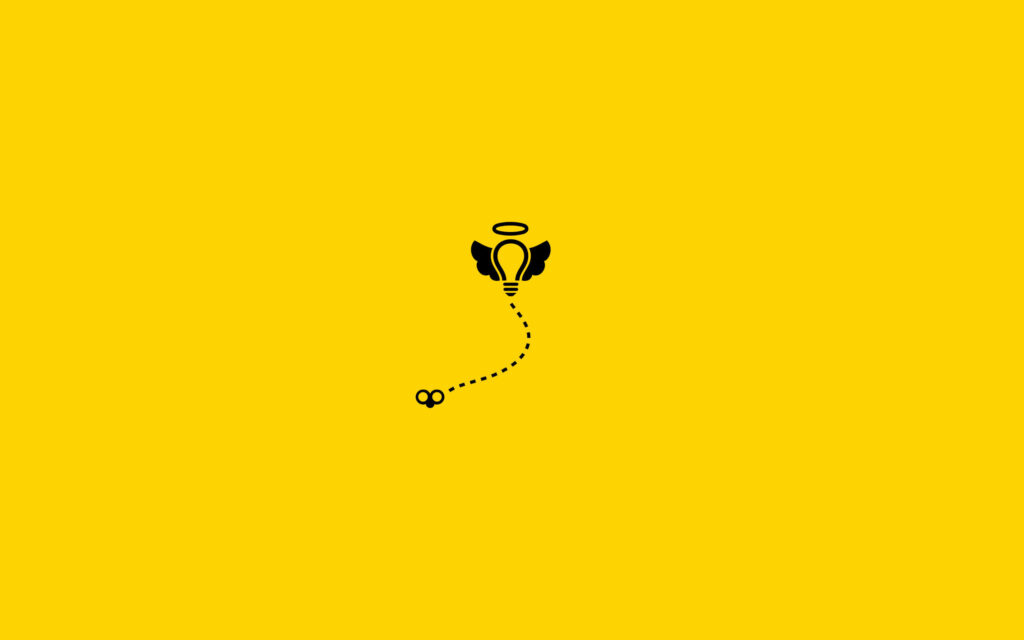 Minimalist Winged Lightbulb Wallpaper on Solid Yellow Background