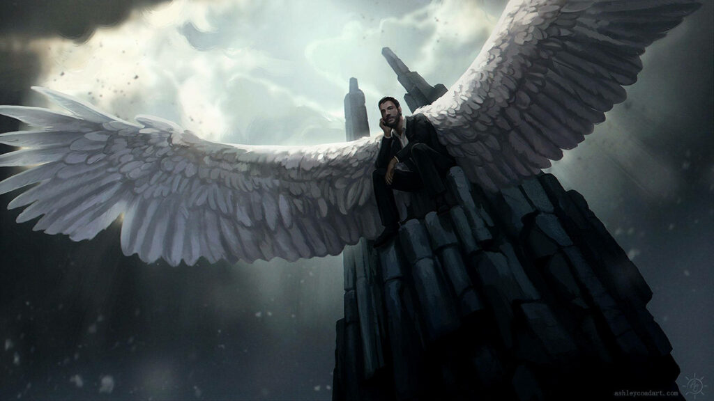 The Devil's Throne: A Stunning HD Wallpaper of Lucifer Morningstar in His Vintage Suit