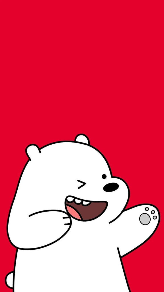 Playfully Bold: Mischievous Ice Bear Leaps into a Vibrant Red Canvas Wallpaper