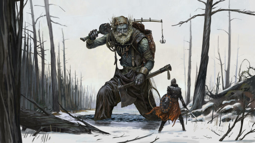 Winter Warfare: General Radahn Battles Malenia the Severed in Spectacular Digital Art from Elden Ring Game Wallpaper