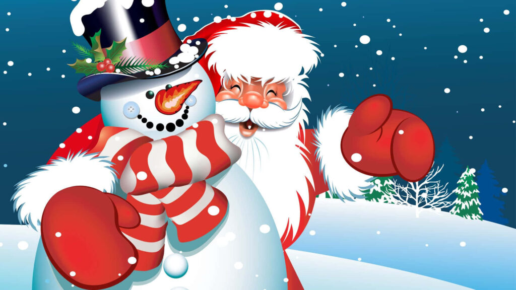Charming Winter Wonderland Wallpaper with Snowman & Santa Background