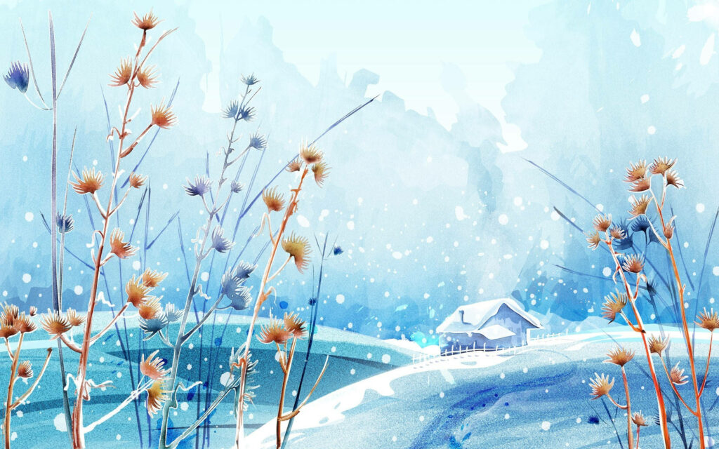 Winter Wonderland: Enchanting Wooden House amidst Snowy Village Wallpaper