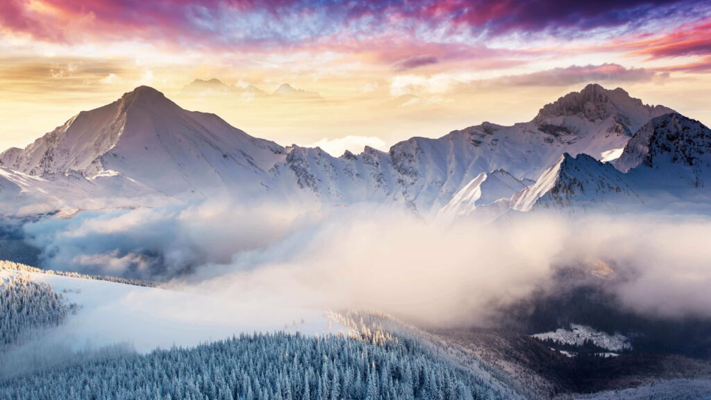 Winter Wonderland: Majestic Mountain and Snowscape - 4K Nature Wallpaper Background Photo