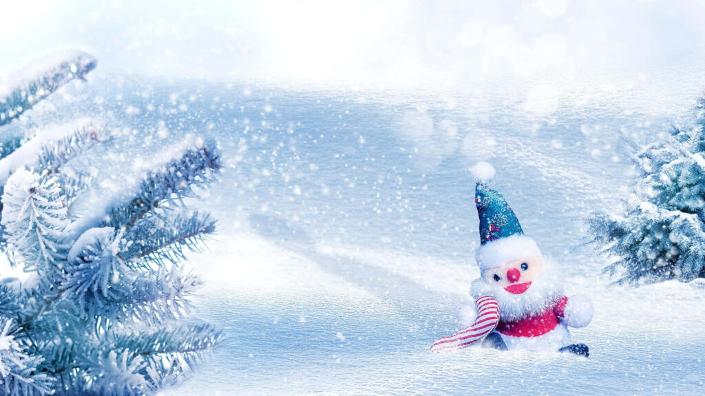 Winter Wonderland: Cheerful Snowman Christmas Wallpaper Background