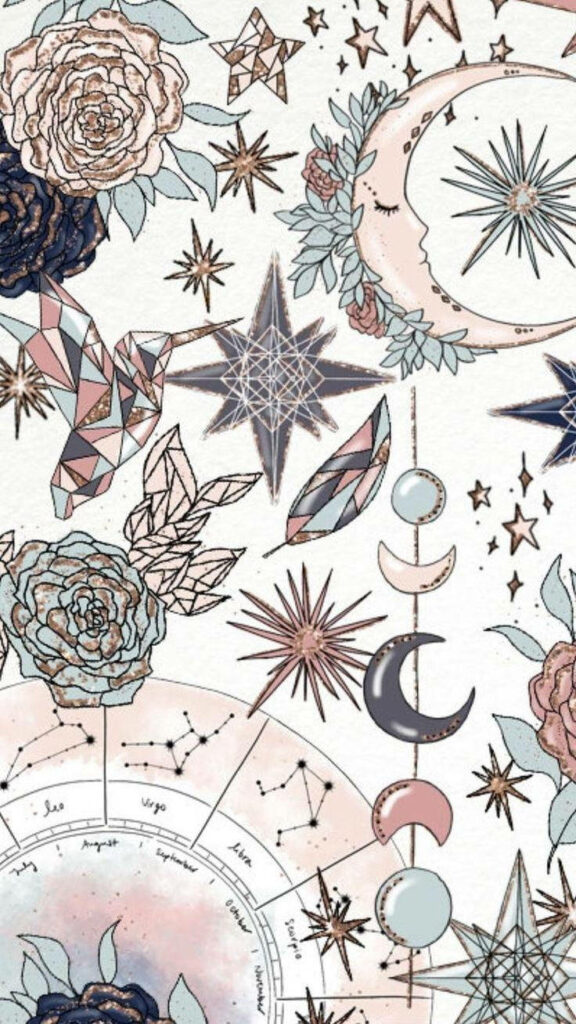 Witchy Celestial iPhone Wallpaper: Stars, Moons, and Floral Designs