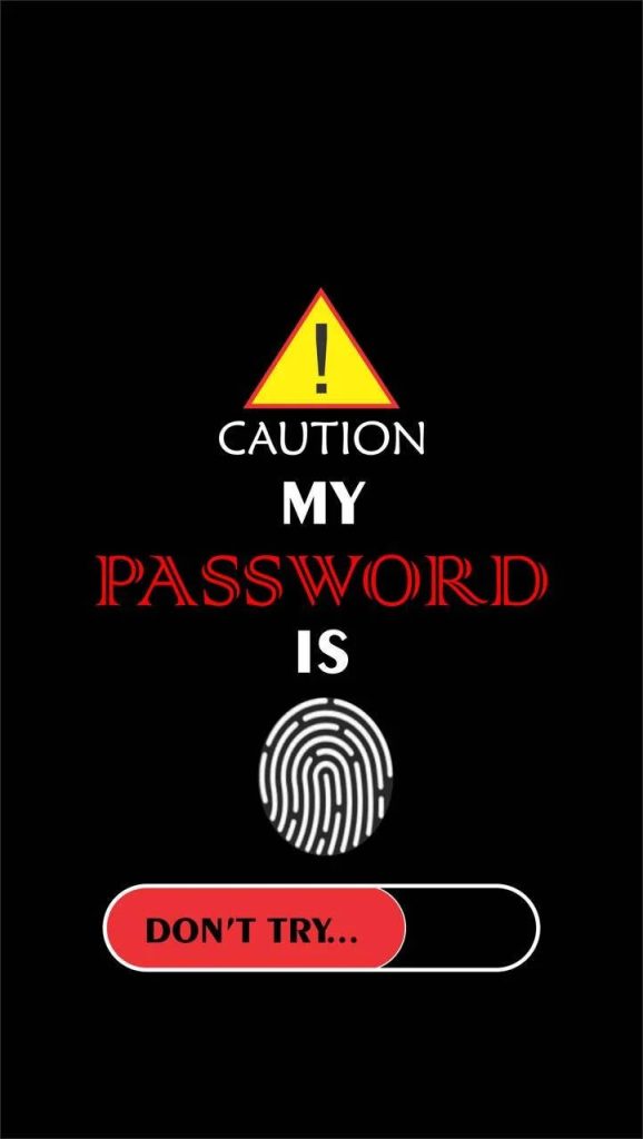 Minimalist phone wallpaper with yellow caution sign red dont try button and white fingerprint graphic