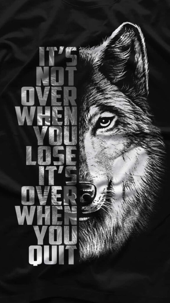 Wolf Face Wallpaper: Motivational Strength & Perseverance Design