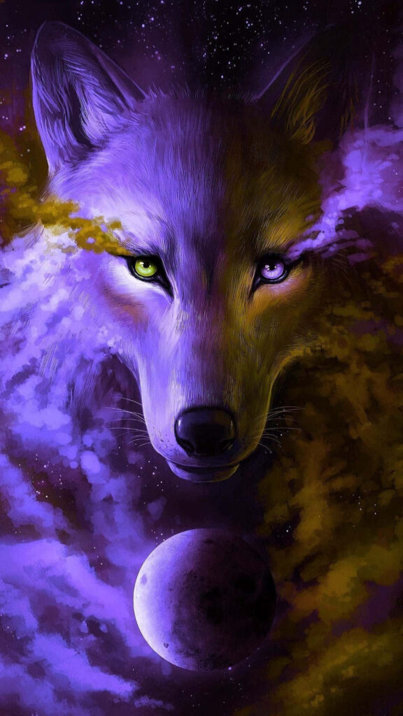 “Wolf In The Sky Wallpaper: Mystical Wolf Amidst Ethereal Clouds”