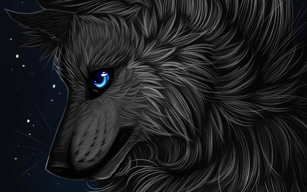 The Enigmatic Gaze of Myaru - A Majestic Wolf in a Captivating Fantasy World Wallpaper