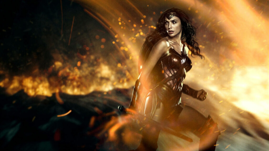 Flaming Warrior: Wonder Woman Ignites the Path to Justice Wallpaper