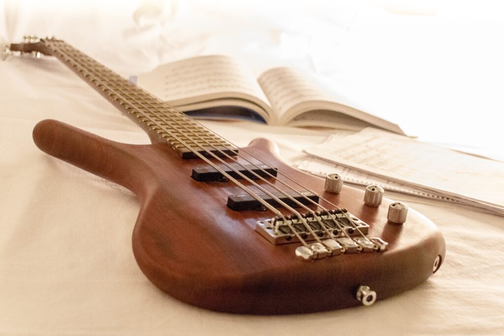Beautiful Wooden Guitar Wallpaper: Peaceful Music Atmosphere Background