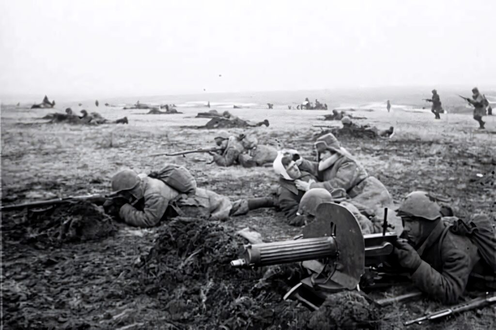 WWII Soldiers in Combat: Intense Battlefield Wallpaper