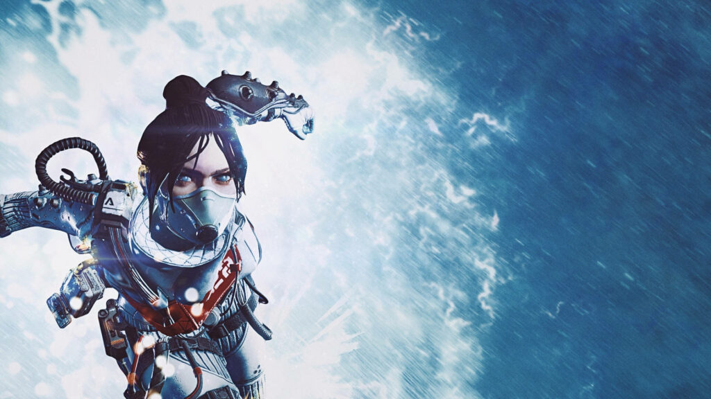 Wraith from Apex Legends ready for action with dynamic energy swirl wallpaper background