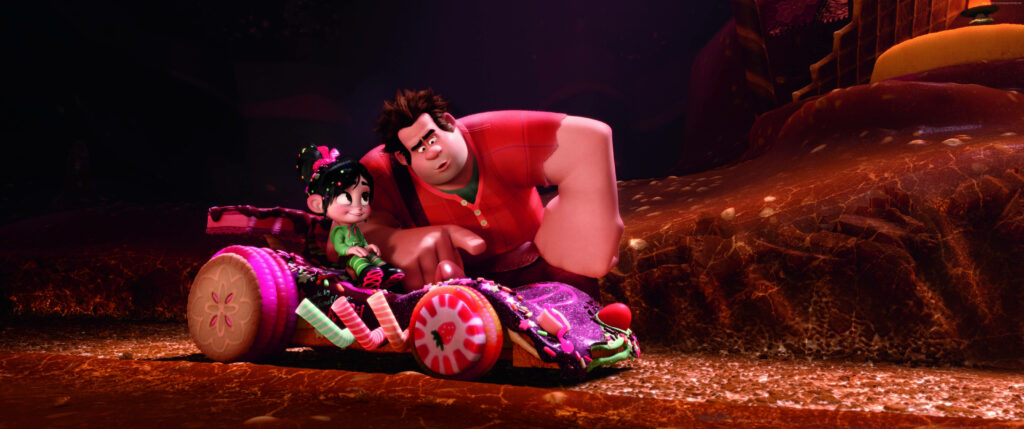 Vibrant Wreck-It Ralph & Vanellope Candy Kart Scene Wallpaper