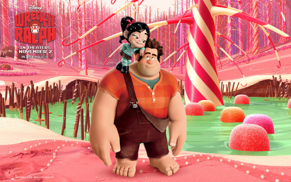 Wreck-It Ralph & Vanellope in a Colorful Candy Forest Wallpaper