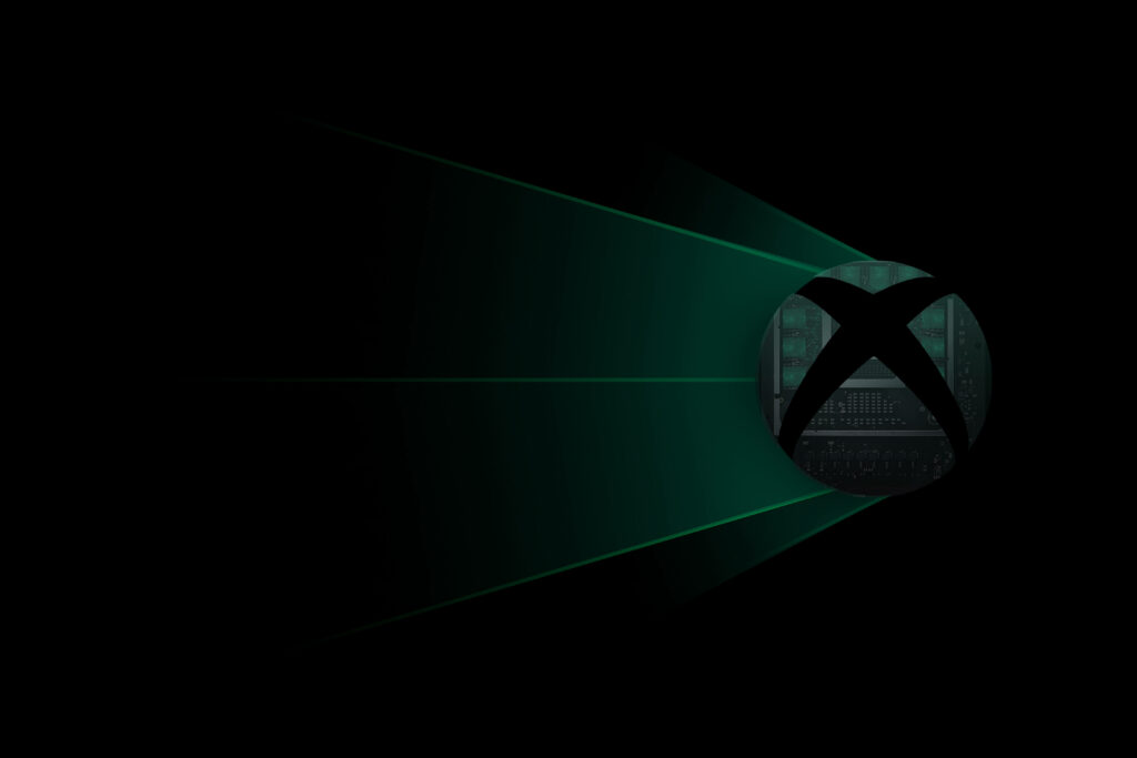 The Xbox Series X Logo Radiates Futuristic Brilliance Within a Motherboard Frame Wallpaper