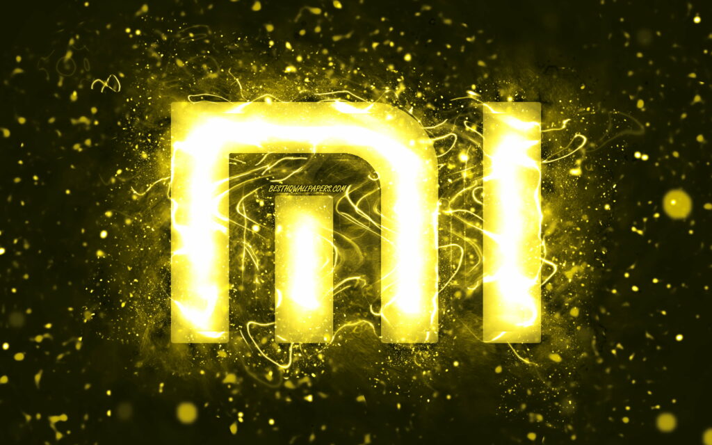 Vibrant Glow: Creative Xiaomi Neon Lights on Yellow Abstract Background Wallpaper