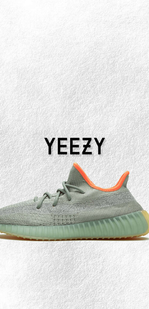 Stylish YEEZY Boost 350 V2 sneaker with bold branding on minimal textured background wallpaper