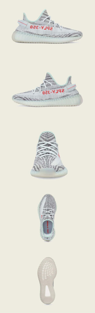 Close-up wallpaper of YEEZY Boost 350 Zebra sneakers with SPLY-350 branding and unique sole design