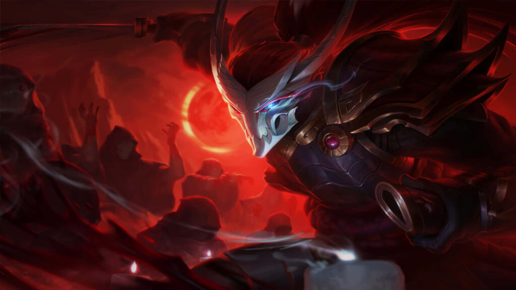 Crimson Fury: Unleashing the Power of Yasuo in Red Skin Edition Wallpaper